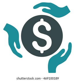 Money Care Hands icon. Vector style is bicolor flat iconic symbol with rounded angles, soft blue colors, white background.