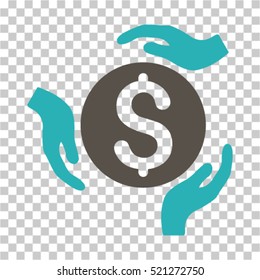 Money Care Hands icon. Vector pictograph style is a flat symbol, color, chess transparent background. Designed for software and web interface toolbars and menus.