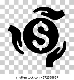 Money Care Hands icon. Vector illustration style is flat iconic symbol, black color, transparent background. Designed for web and software interfaces.