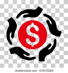 Money Care Hands icon. Vector illustration style is flat iconic bicolor symbol, intensive red and black colors, transparent background. Designed for web and software interfaces.