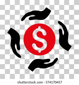 Money Care Hands icon. Vector illustration style is flat iconic bicolor symbol, intensive red and black colors, transparent background. Designed for web and software interfaces.