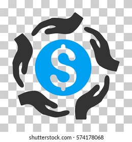 Money Care Hands icon. Vector illustration style is flat iconic bicolor symbol, blue and gray colors, transparent background. Designed for web and software interfaces.