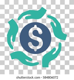 Money Care Hands icon. Vector illustration style is flat iconic bicolor symbol, cobalt and cyan colors, transparent background. Designed for web and software interfaces.
