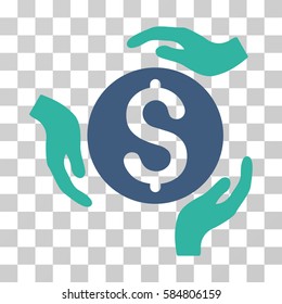 Money Care Hands icon. Vector illustration style is flat iconic bicolor symbol, cobalt and cyan colors, transparent background. Designed for web and software interfaces.