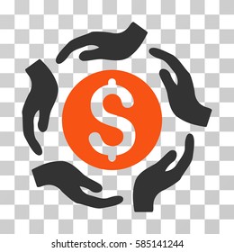 Money Care Hands icon. Vector illustration style is flat iconic bicolor symbol, orange and gray colors, transparent background. Designed for web and software interfaces.