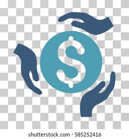 Money Care Hands icon. Vector illustration style is flat iconic bicolor symbol, cyan and blue colors, transparent background. Designed for web and software interfaces.