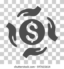 Money Care Hands icon. Vector illustration style is flat iconic symbol, gray color, transparent background. Designed for web and software interfaces.