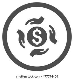 Money Care Hands rounded icon. Vector illustration style is flat iconic symbol, gray color, white background.