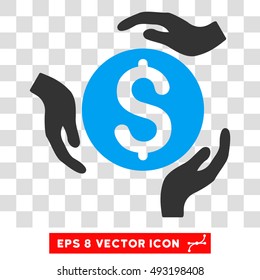 Money Care Hands vector icon. Image style is a flat blue and gray pictograph symbol.