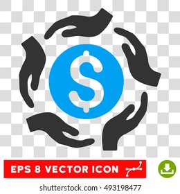 Money Care Hands vector icon. Image style is a flat blue and gray pictogram symbol.