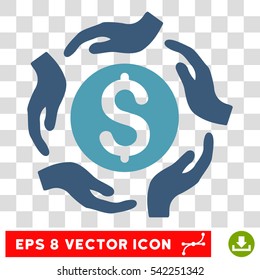 Money Care Hands vector icon. Image style is a flat cyan and blue pictogram symbol.