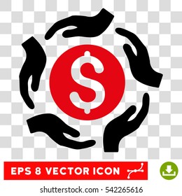 Money Care Hands vector icon. Image style is a flat intensive red and black iconic symbol.