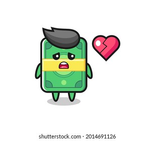 money cartoon illustration is broken heart , cute style design for t shirt, sticker, logo element