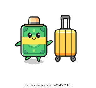 money cartoon illustration with luggage on vacation , cute style design for t shirt, sticker, logo element