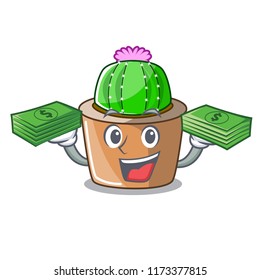With money cartoon star cactus in flower pot