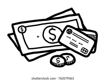 Money / Cartoon Vector And Illustration, Black And White, Hand Drawn, Sketch Style, Isolated On White Background.