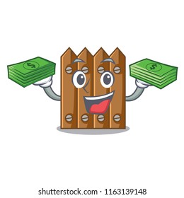 With money cartoon wooden fence over the grass