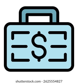 Money case icon. Outline money case vector icon color flat isolated