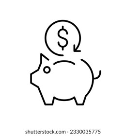 Money cash back. Bonus program. Returns on buying good. Dollar sign and piggy bank. Pixel perfect, editable stroke