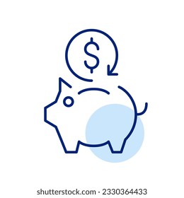 Money cash back. Bonus program. Returns on buying good. Dollar sign and piggy bank. Pixel perfect icon