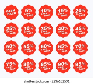 Money cash back labels and sticker collection graphic design. Money refund finance service promotion banner vector illustration. Return of money percent icon set