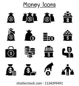 Money, Cash, Bank note, coin icon set 