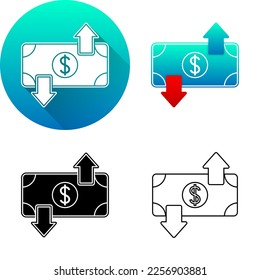 Money Cash Banknote Send Receive Arrow Asset Finance Icon, Set of Flat Long Shadow, Black-White Silhouette, Line Art Logo Icon Symbol Isolated on White Background Financial, Bank, Business