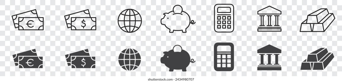 Money Cash Card Credit Dollar Bank icon collection editable stroke vector