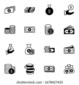 Money, cash, coin icon set. Simple money, pay, dollar solid line icon sign concept. vector illustration. 