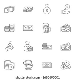 Money, cash, coin icon set. Simple money, pay, dollar thin line icon sign concept. vector illustration. 