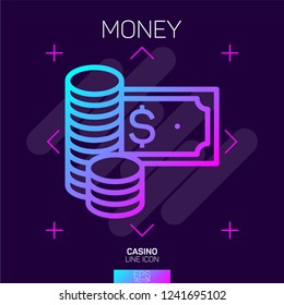 Money cash and coins neon icon