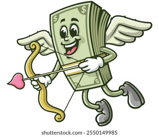 Money Cash with Cupid style,  Cartoon Mascot Illustration Character Vector Clip-art Hand-drawn Logo Design
