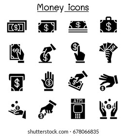 Money, Cash, Currency, Coin icon set flat style