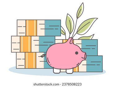 Concepto aislado de papel plano de pila de billetes en dólares en efectivo. Ilustración de diseño gráfico plano vectorial 