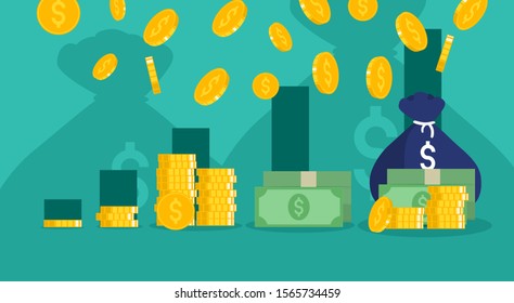 Money, Cash money, Dollars banknotes, finance and coin.