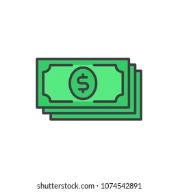 Money cash flat line colored icon.