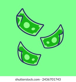Dinero en efectivo flotante ilustración vectorial de dibujos animados. Icono de finanzas empresariales Concepto Vector Premium aislado. Estilo plano de dibujos animados