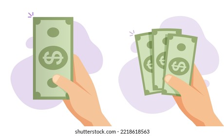 Icono de la entrega de dinero en efectivo ilustrado, aislado gráfico de pago de billetes en dólares en papel, cambio de moneda o idea de cantidad de cambio, persona con sueldo o salarios, dinero de bolsillo