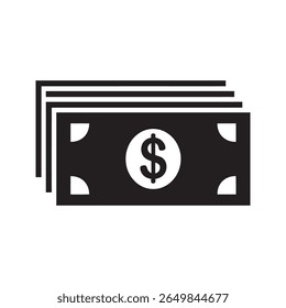 Money cash icon with fanned banknotes representing payment wealth salary profit and a financial transaction for business or banking vector solid glyph icon
