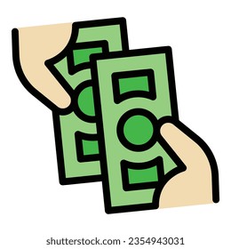 Money cash icon outline vector. Financial freedom. Work income color flat