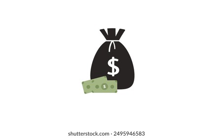 Money cash pile stack icon vector set graphic illustration, dollar currency bag sack blue color design flat cartoon, banknotes bill heap paper black image clip art