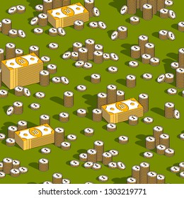 Money cash seamless background, backdrop for financial business website or economical theme ads and information, dollar currency money signs, vector wallpaper or web site background.