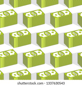 Money cash seamless background, backdrop for financial business website or economical theme ads and information, dollar currency money signs, vector wallpaper or web site background.