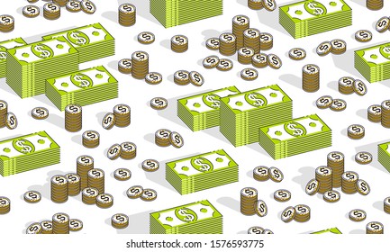 Money cash seamless background, backdrop for financial business website or economical theme ads and information, dollar currency money signs, vector wallpaper or web site background.