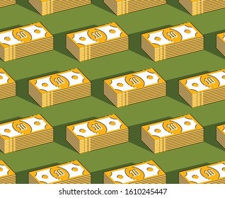 Money cash seamless background, backdrop for financial business website or economical theme ads and information, dollar currency money signs, vector wallpaper or web site background.