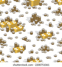 Money Cash Seamless Background, Dollar Currency Money Signs, Backdrop For Financial Business Website Or Economical Theme Ads And Information, Vector Wallpaper Or Web Site Background.