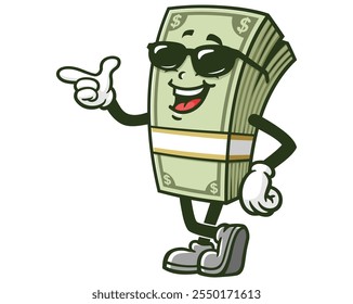 Money Cash with sunglasses,  Cartoon Mascot Illustration Character Vector Clip-art Hand-drawn Logo Design