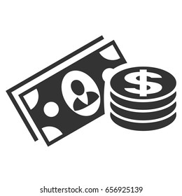 Money Cash vector icon. Flat gray symbol. Pictogram is isolated on a white background. Designed for web and software interfaces.
