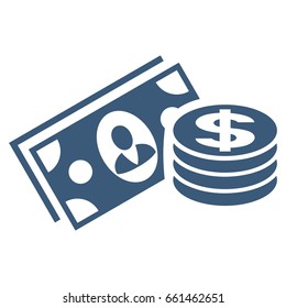 Money Cash vector icon. Flat blue symbol. Pictogram is isolated on a white background. Designed for web and software interfaces.