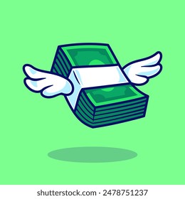 Money Cash With Wings Floating Cartoon Vector Icon Illustration. Finance Object Icon Concept Isolated Premium Vector. Flat Cartoon Style